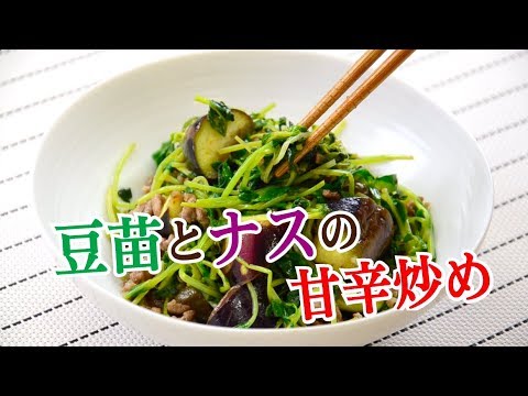 豆苗となすの甘辛炒め