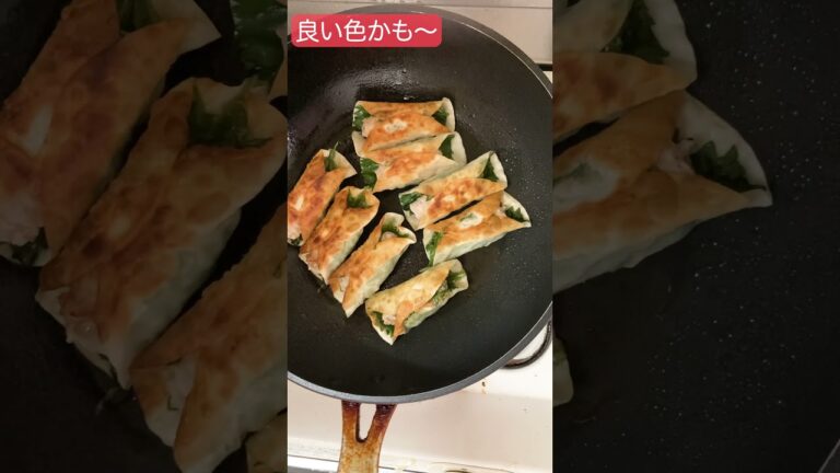 【絶品おつまみ】大葉と豚肉の餃子の皮巻き！巻いて焼くだけで簡単！