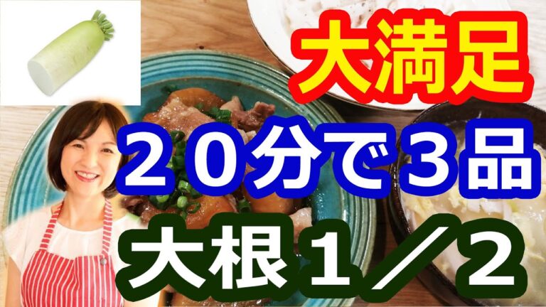大根まるごとレンジで簡単夕食ヘルシオレシピ（２０分で副菜まで３品完成）【①大根と豚肉の煮物②大根とツナのサラダ③大根と溶き卵のスープ】阪下千恵