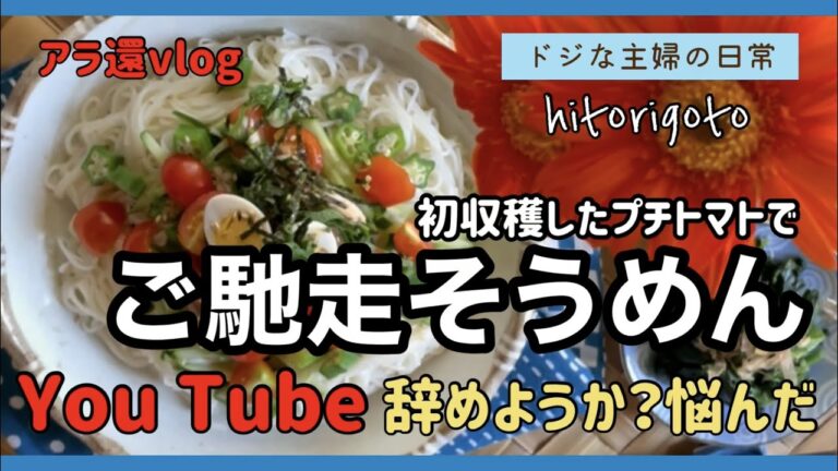 アラ還vlog【ご馳走そうめん】初めて育てたプチトマトを収穫&試食／そうめんにトッピング／You Tubeを離れていた理由