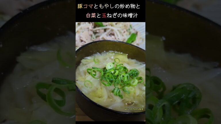 豚コマともやしの炒め物と白菜の味噌汁 #夕飯