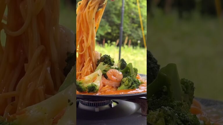 ブロッコリーと海老のトマトクリームパスタ#キャンプ飯 #アウトドア飯 #キャンプ #パスタ#マルチグリドルパン#失敗動画