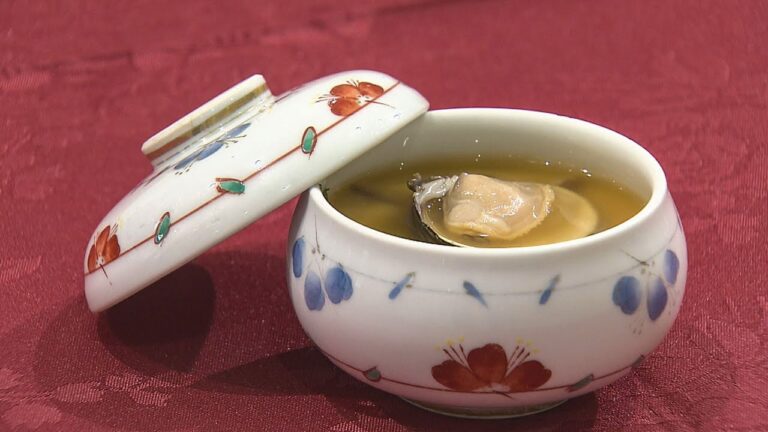 テレビ岸和田【ほてから】＜3月後半のレシピ＞ 蒸蛋鮮蛤蜊　ハマグリと菜の花の中国風茶碗蒸し　岸和田グランドホール中国料理顧問 金城 保夫シェフ