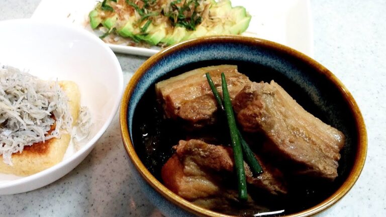 【簡単家庭料理】トロットロ～豚の角煮！働くママの絶品料理…子供もパパも大満足…アボカドの刺身・ちりめんじゃこと揚げも一緒に！