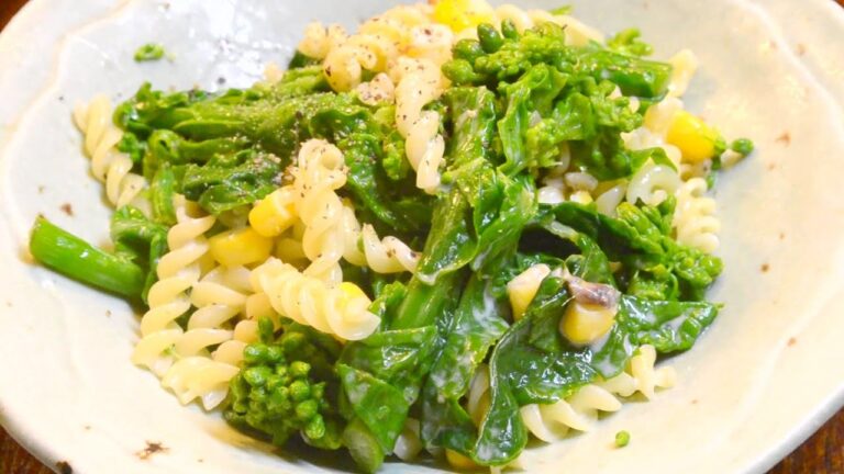 パスタ料理のレシピ：菜の花とマカロニのサラダ　　How to make rape blossoms salad with macaroni