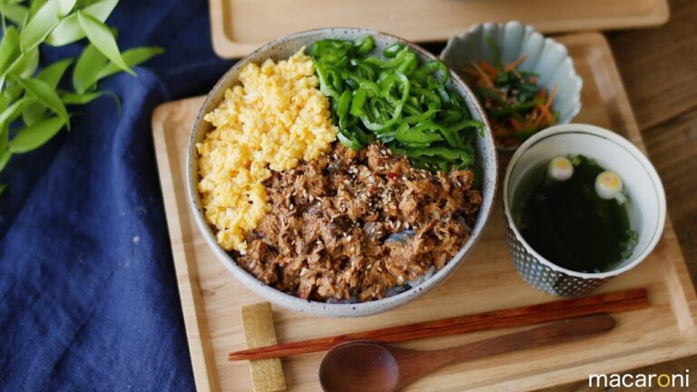 【缶詰レシピ】しっとりコク旨！さば缶 そぼろ の 3色丼 のレシピ 作り方