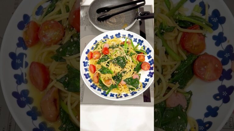 ウインナーとほうれん草とミニトマトで和風パスタを作ってみた！
