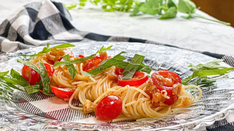 【トマトとキムチのカッペリーニ】簡単美味しい冷製パスタのレシピ【冷製パスタ】【夏パスタ】【スパゲッティ】【夏レシピ】