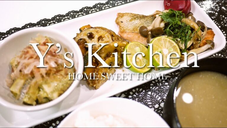 【料理音】秋鮭のバター醤油＆レンコンとかぼちゃの甘酢炒め＆焼きナス