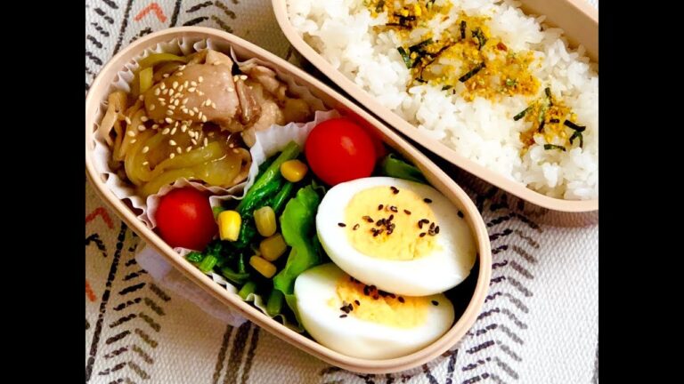 【お弁当作り】豚 玉ねぎ コーン焼肉ダレ炒め弁当 バターコーンほうれん草 lunchbox bento
