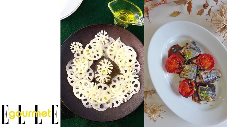 レシピ「雪れんこんサラダ」と「さんまと焼トマトのバルサミコソース」｜ライブ・クッキング vol.5｜ELLE gourmet