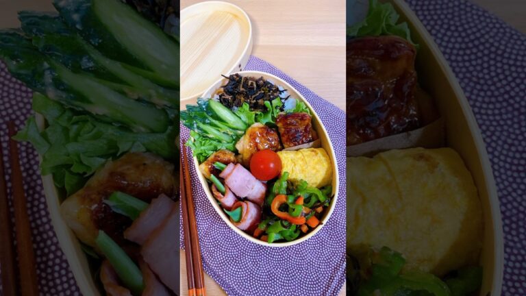 テリうまチキン弁当＊しらす入りだし巻き卵＊モロッコいんげんのベーコン巻き＊無限ピーマン#お弁当 #お弁当動画 #料理 #obento #旦那弁当 #お弁当詰め方 #曲げわっぱ