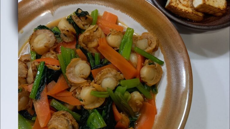 【簡単！ホタテと小松菜のバター醤油炒め作ったよ】アラフォー主婦のお料理※バター風ﾏｰｶﾞﾘﾝ使用