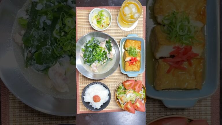 サムゲタン風手羽元の煮込みスープ　厚揚げの揚げ出し豆腐風　サラダ　白菜の浅漬け　梅干しごはん　#今日のごはん #food #飯テロ #japanesefood #japan #美食