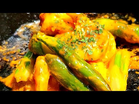 簡単に旬のアスパラと海老の オーロラソース炒め カレー風味