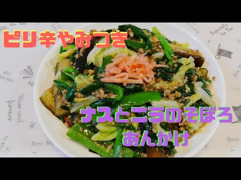【料理】ピリ辛やみつき！ナスとニラのそぼろあんかけ　【簡単】