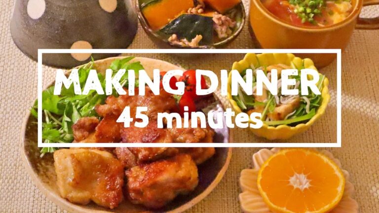 【料理】鶏の唐揚げ・かぼちゃのそぼろ煮・トマトと卵の中華スープ