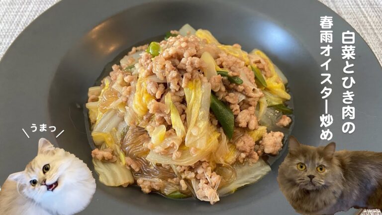 白菜とひき肉の春雨オイスター炒めwith cats