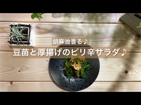 [胡麻油香る♪] 豆苗と厚揚げのピリ辛サラダ♪