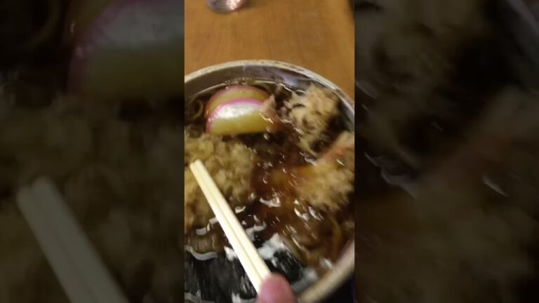 天ぷら蕎麦　 揚げたて天ぷら（海老）をそば汁に浸す時の音