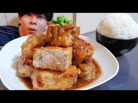 生姜焼き用のお肉で「豚の角煮」を作ると短時間で柔らかくてジューシになるのでびっくりです。[晩ごはん]