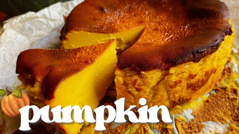 【カボチャのバスクチーズケーキ】カボチャの風味とコクがチーズにピッタリ！丁寧に裏ごしして材料と混ぜて焼くだけ！