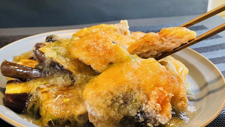 この組み合わせ知らなきゃ損！【茄子と鮭のみぞれあんかけ】揚げずにしっとりつやつや！Eggplant and salmon sleet ankake【home cooking】