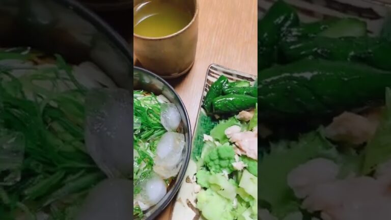 今日の晩ごはんはぶっかけ素麺にサラダチキンの入ったサラダに緑茶ですね。 #shorts