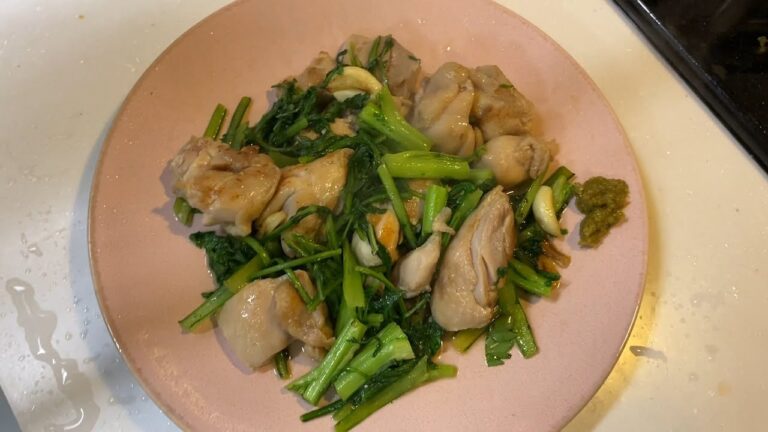 鶏肉と春菊で夕食作ったよ！