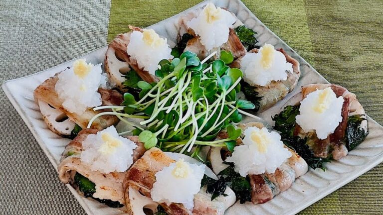 れんこんの豚バラ大葉巻きのレシピ・作り方 | Lotus Root Perilla Pork Rolls Recipe