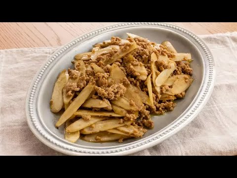 ごぼうとひき肉のカレー炒め