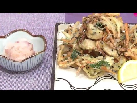 サトイモのかき揚げ　塩辛おろし