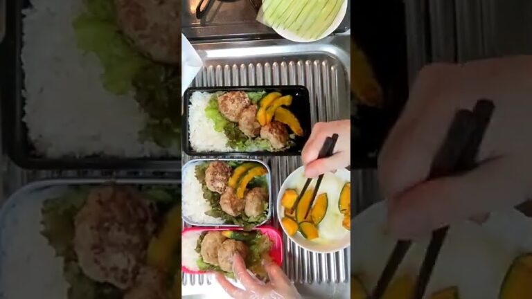 お弁当を詰める！ミニハンバーグ編🌞🐷🌴🌺