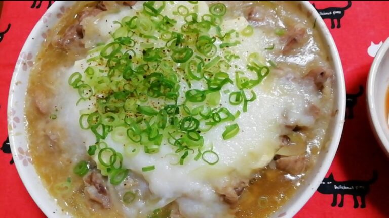レンジで豚肉と豆腐のとろろ蒸し出来上がり！😅