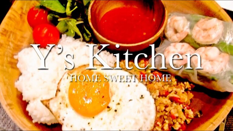 【夜ごはん】ガパオライス風ごはん＆生春巻き＆映ってないけどスープ