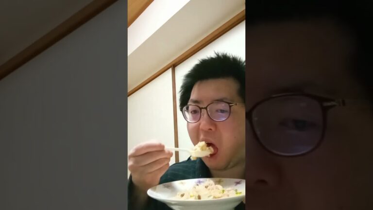 ニチレイ、エビピラフ。冷凍ピラフで一番好き。これに本当はお好みソースをかける。ソースなかった。BGM有り。20221112