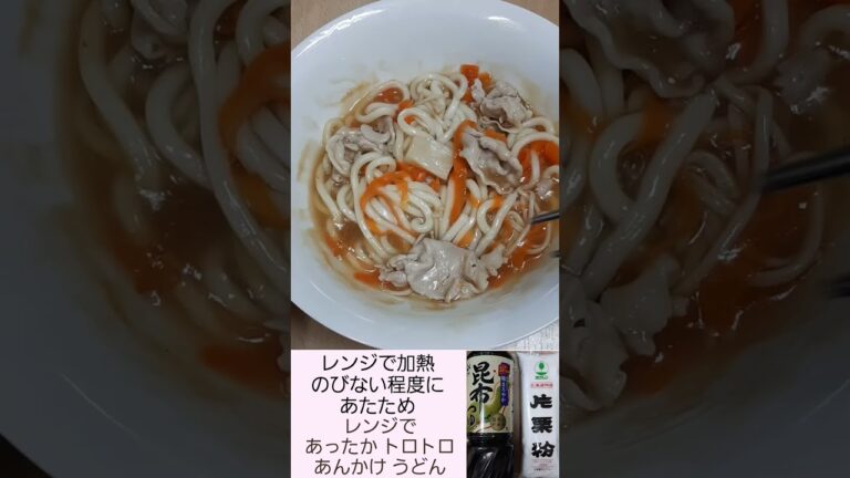 うどん あったか トロトロ あんかけ Udon 水溶き 片栗粉 レンジで 三倍濃縮昆布つゆ ネギ 人参 えのき茸 豚肉 DAISO ダイソー Seria セリア 簡単 料理 レンチン 2023年1月