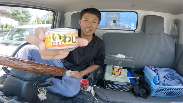 【男一人車中飯】板わかめおむすび  いわし味噌煮  スパイシーカレーヌードル