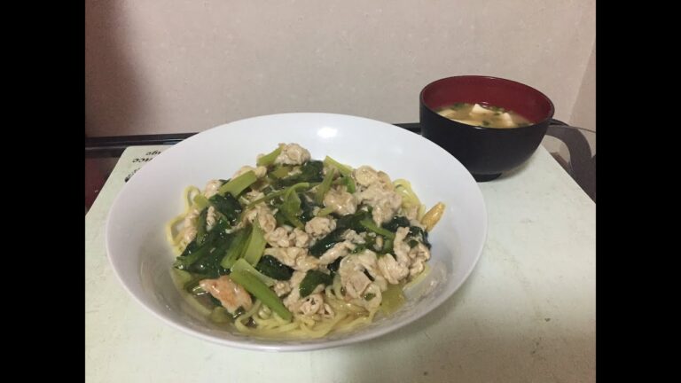 【からし】小松菜と豚肉のあんかけそば【美味しい】