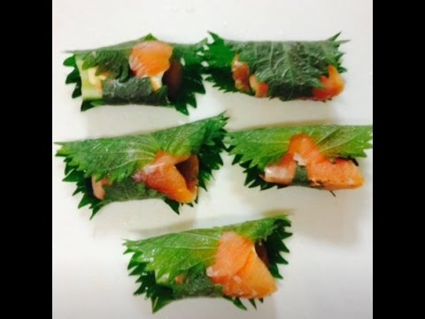 お弁当 今日の一品　マヨきゅうりのスモークサーモン大葉巻　　OBENTO today's one article