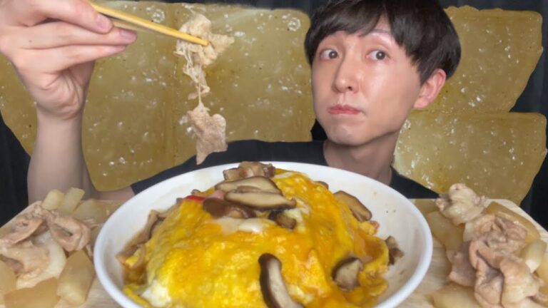 【ASMR】和風あんかけオムライス 豚こま大根 rice omelet【飯テロ/咀嚼音/Mukbang/Eating sounds】【日本字幕/韓国語字幕/英語字】