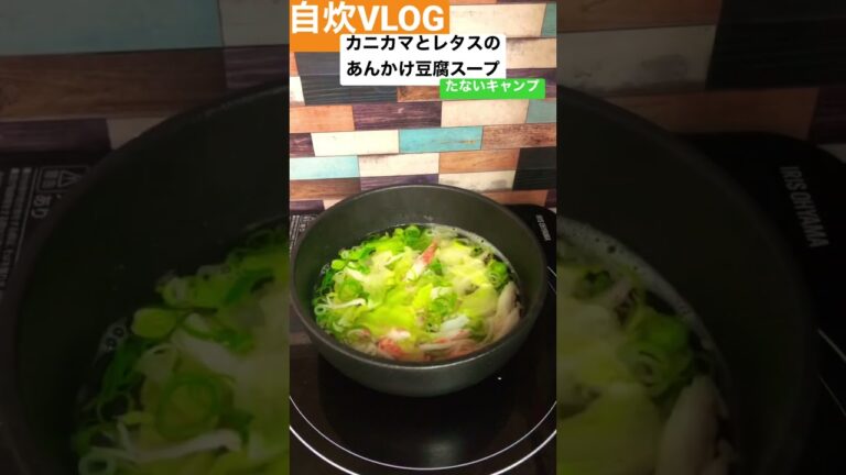 【自炊VLOG】独身男性が体調不良の時に作るカニカマとレタスのあんかけ豆腐スープ　#shorts