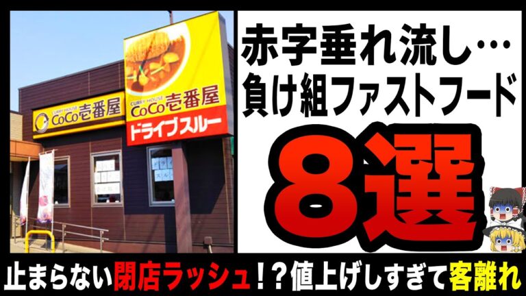 【ゆっくり解説】怒涛の閉店ラッシュで壊滅間際！？値上げを重ねて客離れが止まらないファストフード8選！