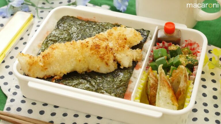 【ねぼすけ弁当】レンジで簡単お弁当！ 揚げない 白身 フライで 明太子 のり 弁当 のレシピ 作り方