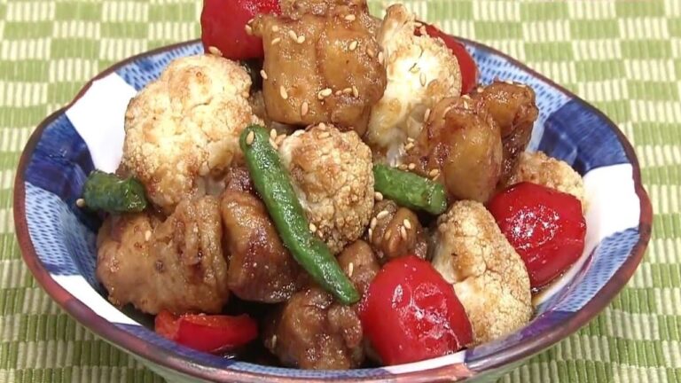 揚げ鶏とカリフラワーの甘ダレがらめ