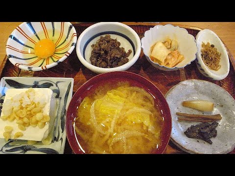 生玉子、牛肉のすき焼き風、白菜の味噌汁で朝食　#Shorts