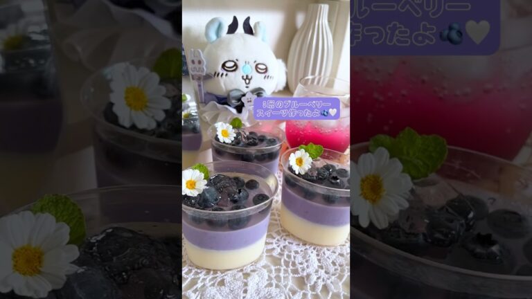 3層のぷるぷるブルーベリーゼリー作ったよ🫐‪🤍 #ブルーベリーゼリー #ブルーベリープリン #レシピ #ブルーベリー #ミルクプリン #お菓子作り #ちいかわ #ハチワレ #簡単 #プリン