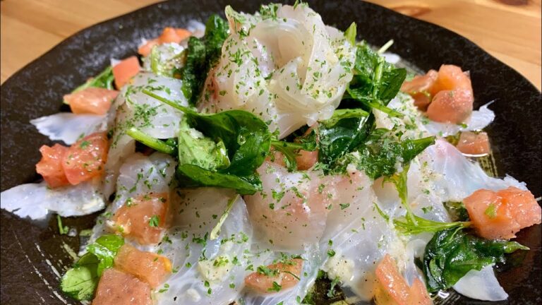 絶品！鯛を捌いてカルパッチョ！にんにくの効いたソースをかけて！