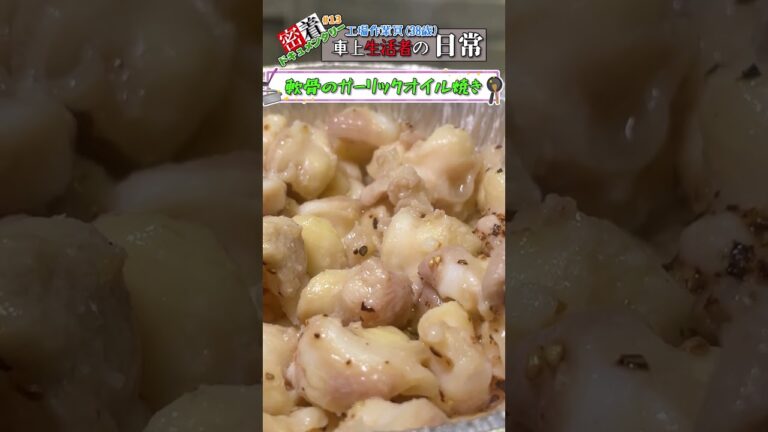 車内で鶏軟骨をガーリックオイルで炒めてビールを流し込む不審者…!!