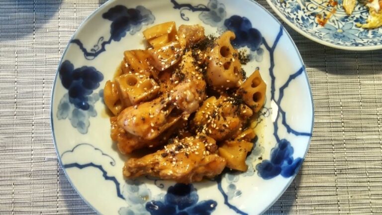 今日の夕食　れんこんと鶏肉の甘辛煮